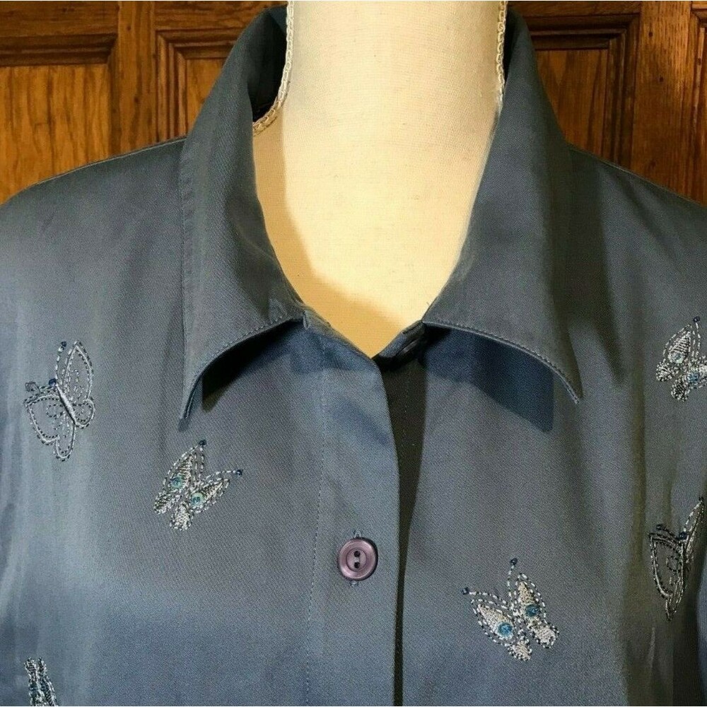 ALFRED DUNNER Womens size 20 Jacket Button Up Elastic Waist/Cuffs Blue Butterfly
